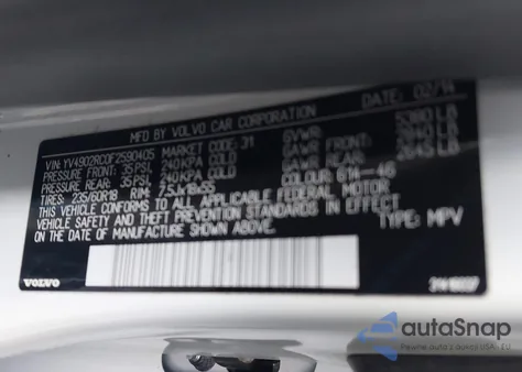 2015 Volvo Xc60 T6 Premier Plus from USA, damaged, VIN YV4902RC0F2590405